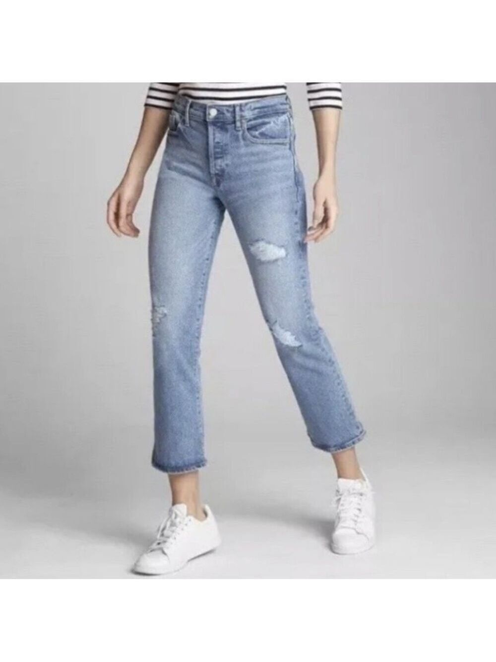 GAP 1969 denim Crop flare Blue Jeans distressed 32 regular